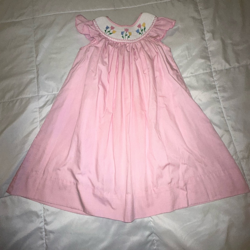 Pink Smocked Kids Casual Dress